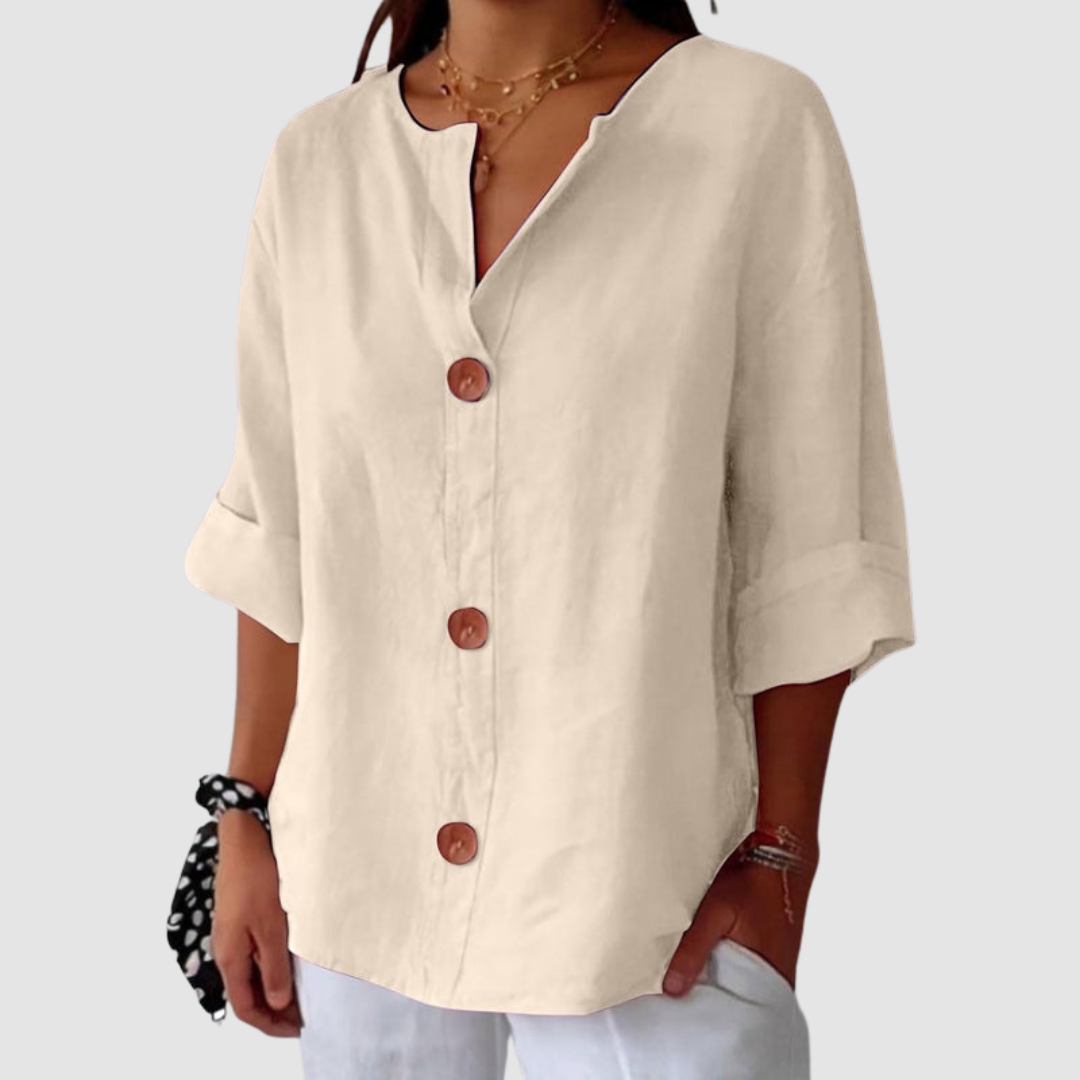 Leah™ Casual Linen Blouse – Beige | The Bellemont Sisters Australia
