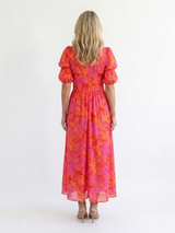Willow | Floral V Neck Puff Sleeve Midi Dress | The Bellemont Sisters Australia