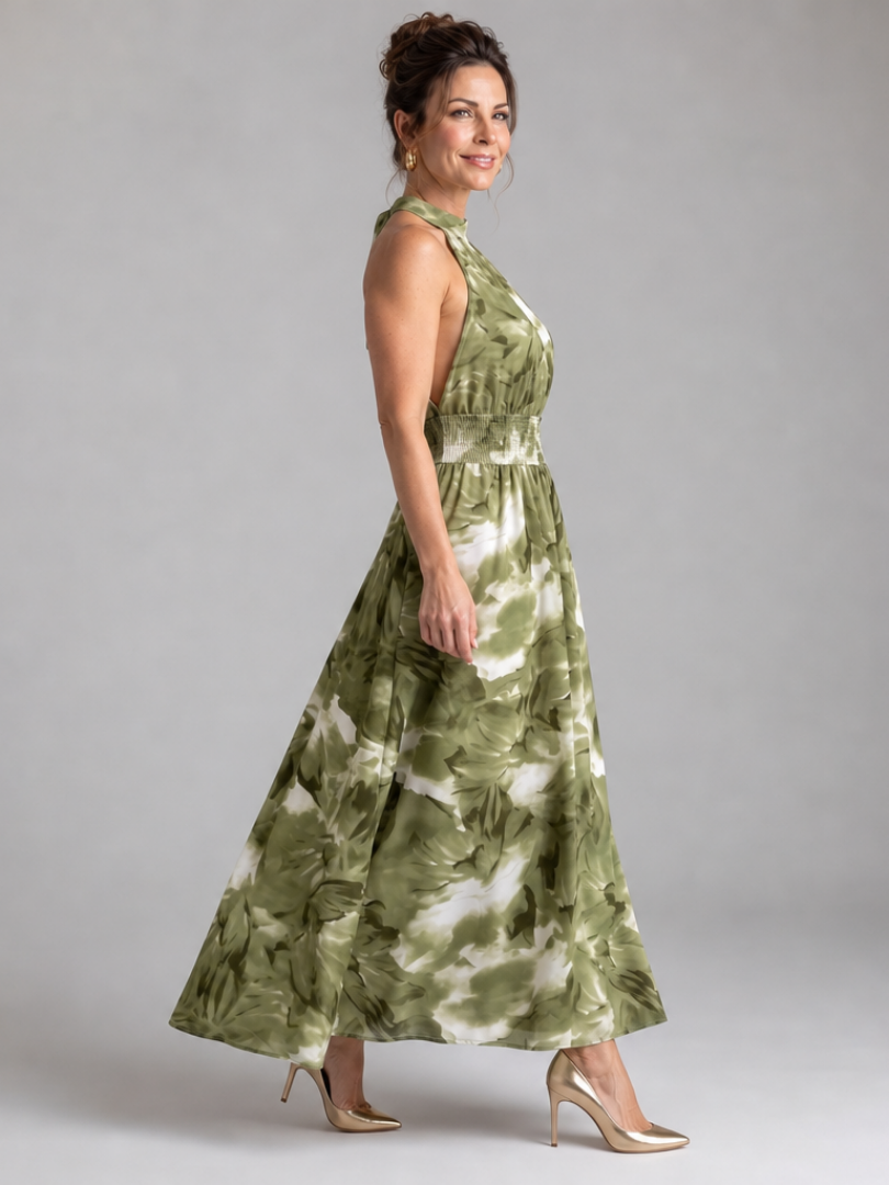 Olivia™ Gathered Waist Abstract Print Midi Dress | The Bellemont Sisters Australia