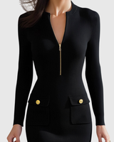 Eadwine | Zip-Front Ribbed Knit Midi Dress | The Bellemont Sisters Australia