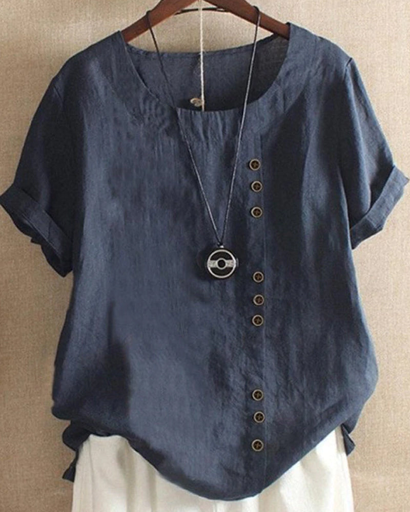 Beatrice | Women Button Detail Casual Short Sleeve Blouse – Dark Blue | The Bellemont Sisters Australia