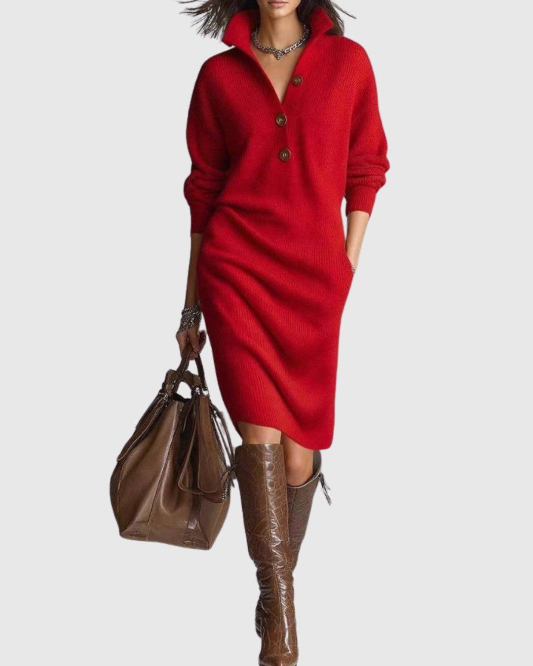 Arianell | Pure Wool Winter Knit Midi Dress – Red | The Bellemont Sisters Australia