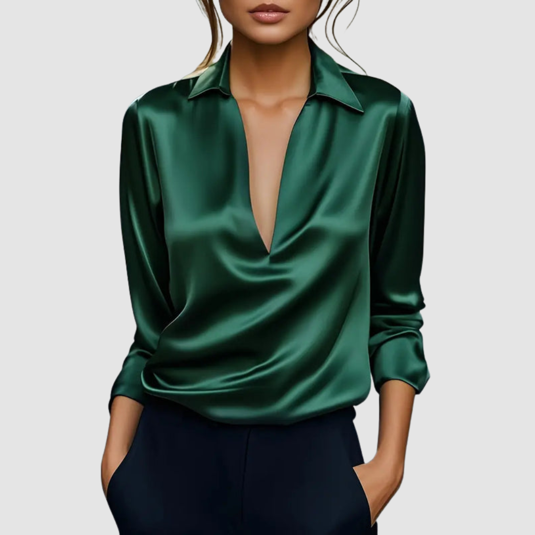Astrid™ Elegant Satin Blouse – Green | The Bellemont Sisters Australia
