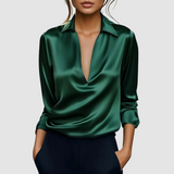 Astrid™ Elegant Satin Blouse – Green | The Bellemont Sisters Australia