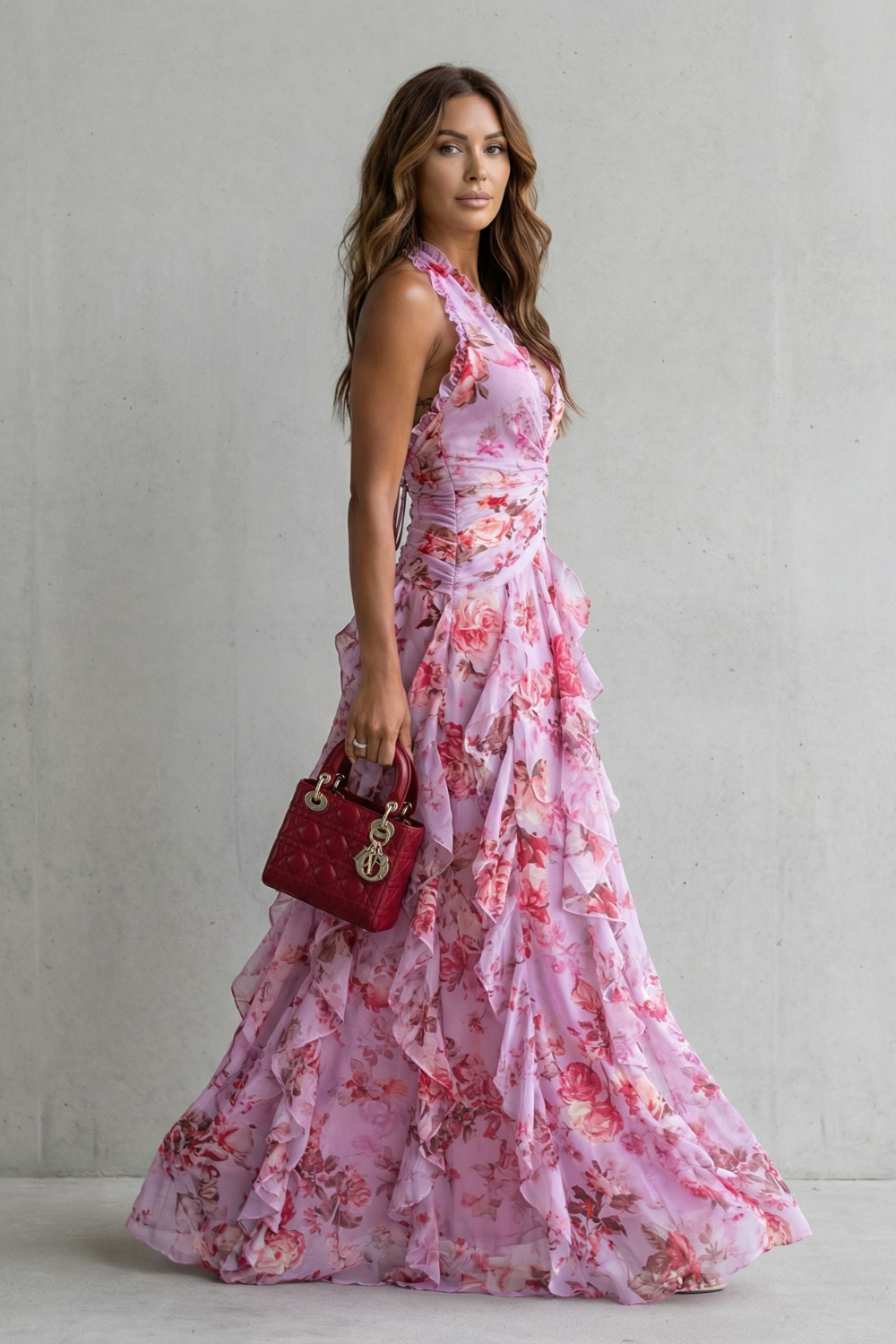 Belladina – Romantic rose cascade – Halter maxi dress | The Bellemont Sisters Australia