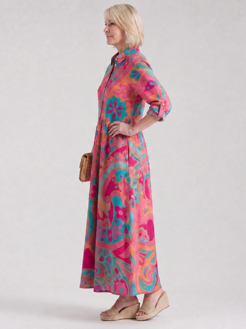 Klera | Printed Button Front Collared Midi Dress | The Bellemont Sisters Australia