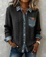 Long-Sleeve Shirt with Denim Patchwork – Dark Gray | The Bellemont Sisters Australia
