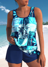 Megan - Relaxed Fit Leaf Swim Set – Cyan | The Bellemont Sisters Australia