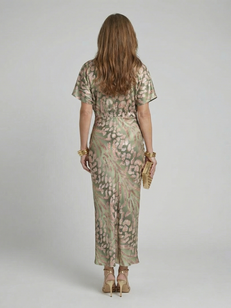 Coralie | Abstract Print V Neck Twist Waist Midi Dress | The Bellemont Sisters Australia