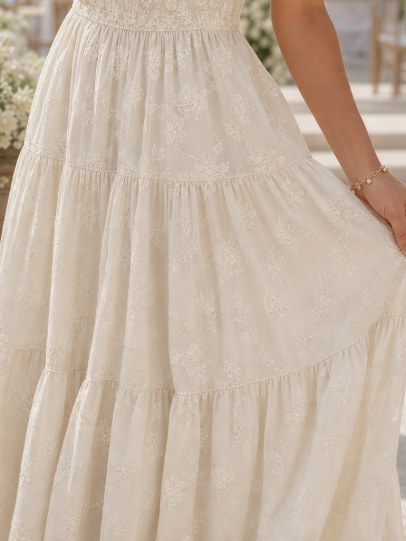 Elaria | Short Sleeve Textured Floral Detail Midi Dress | The Bellemont Sisters Australia