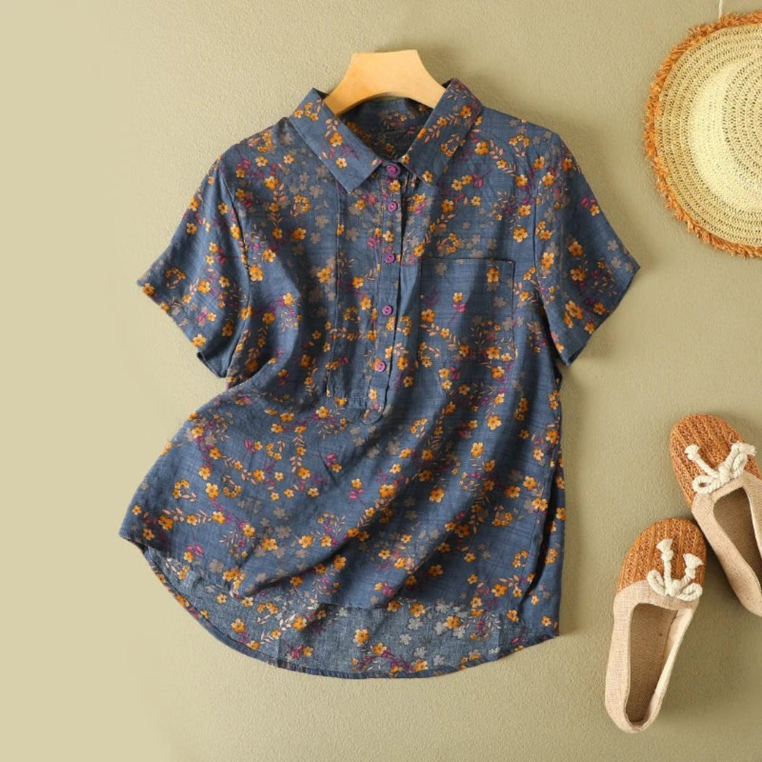 Olive™ Vintage Floral Summer Shirt – Blue | The Bellemont Sisters Australia
