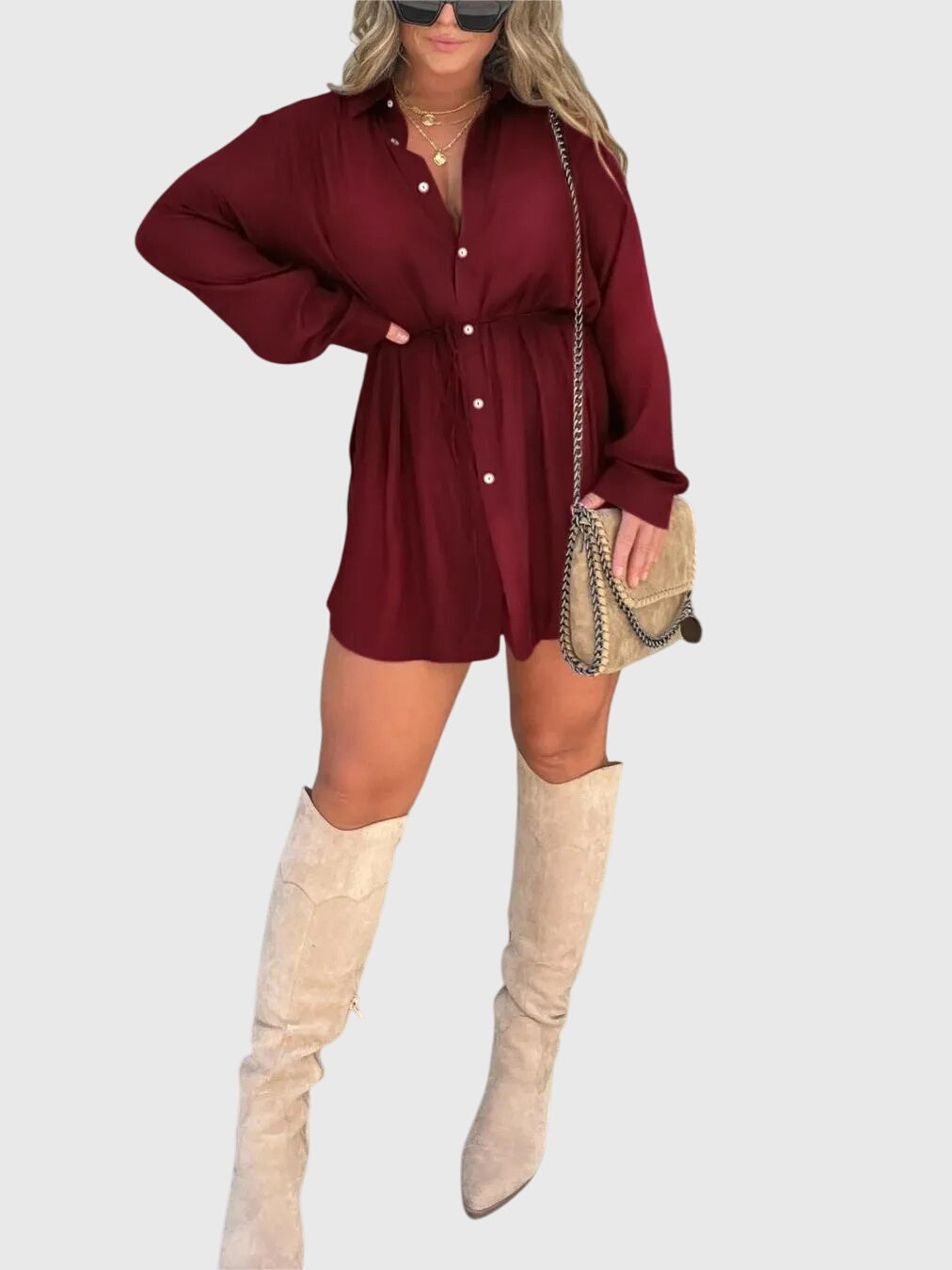 Nova | Elegant Romper Dress – Wine Red | The Bellemont Sisters Australia