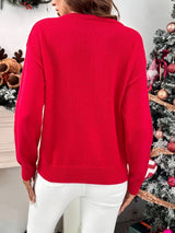 Easy Red Sequin Christmas Sweater for Women with Crew Neck Long Sleeve Sequin Santa Relaxed Fit Knit Style | The Bellemont Si