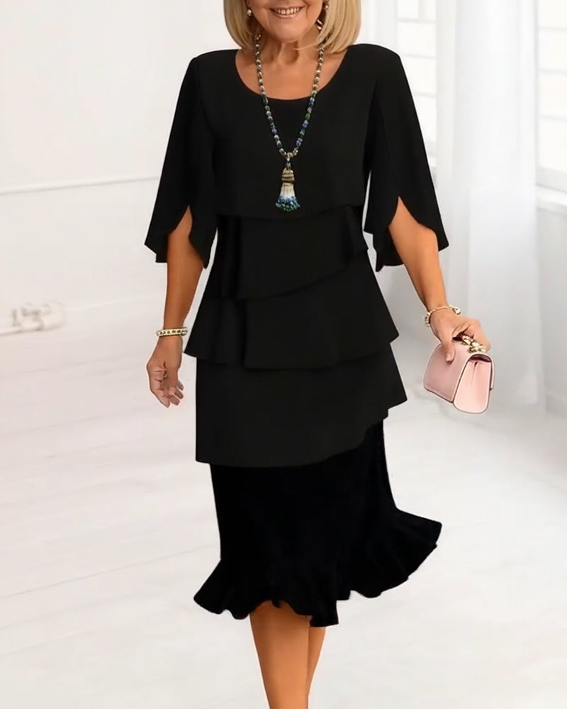 Patricia | Elegant Comfort Ruffle Dress – Black | The Bellemont Sisters Australia
