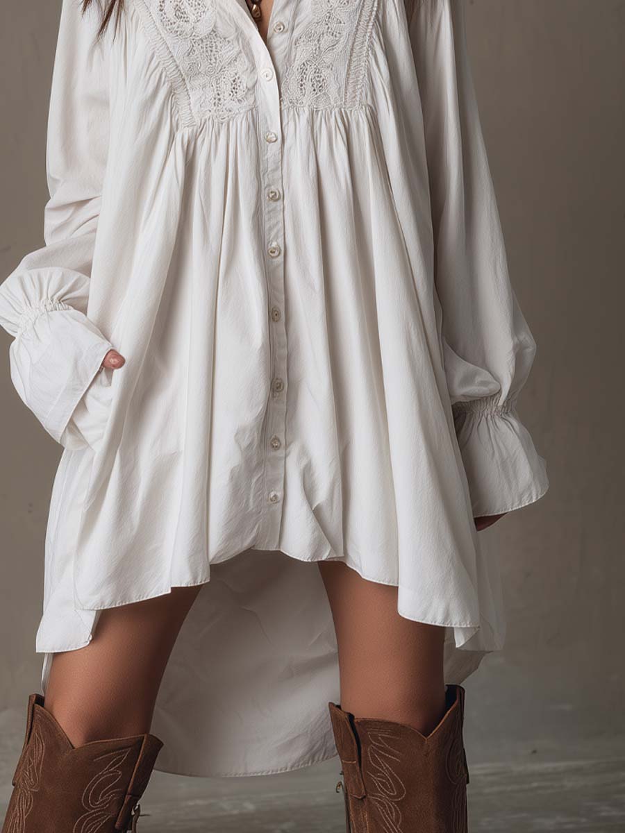 Retro-style Lace Irregular Hem Long-sleeved Mini Dress | The Bellemont Sisters Australia