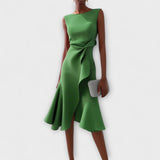 Eleanor | Women’s Draped Asymmetric Midi Dress – Green | The Bellemont Sisters Australia