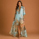 CLEO | Elegant Mediterranean Blouse Dress – Blue (Almost sold out) | The Bellemont Sisters Australia