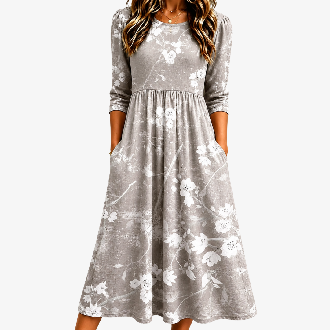 Silver Blossom Grace Pocket Midi Dress | The Bellemont Sisters Australia