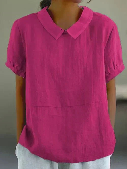 Fiona | Women’s Linen Peter Pan Collar Blouse – Dark Pink | The Bellemont Sisters Australia