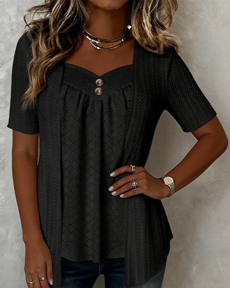 Carol | Faux Layered Square Collar Cutout Patchwork Shirt | The Bellemont Sisters Australia