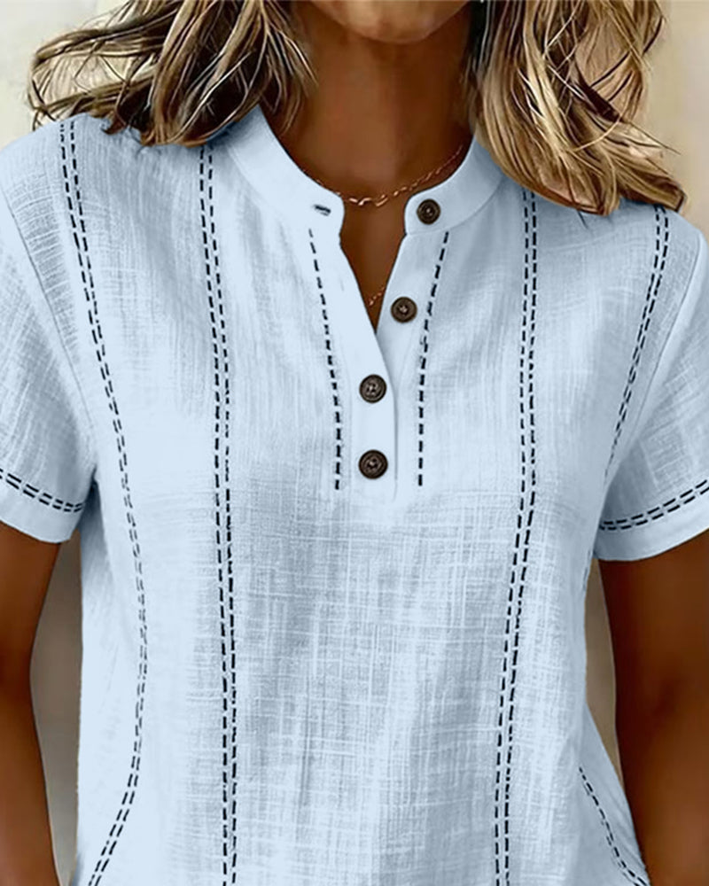 Linda | Casual Button V-Neck T-Shirt | The Bellemont Sisters Australia
