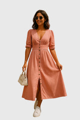 Jacqueline | Elegant Denim Dress – Pink | The Bellemont Sisters Australia