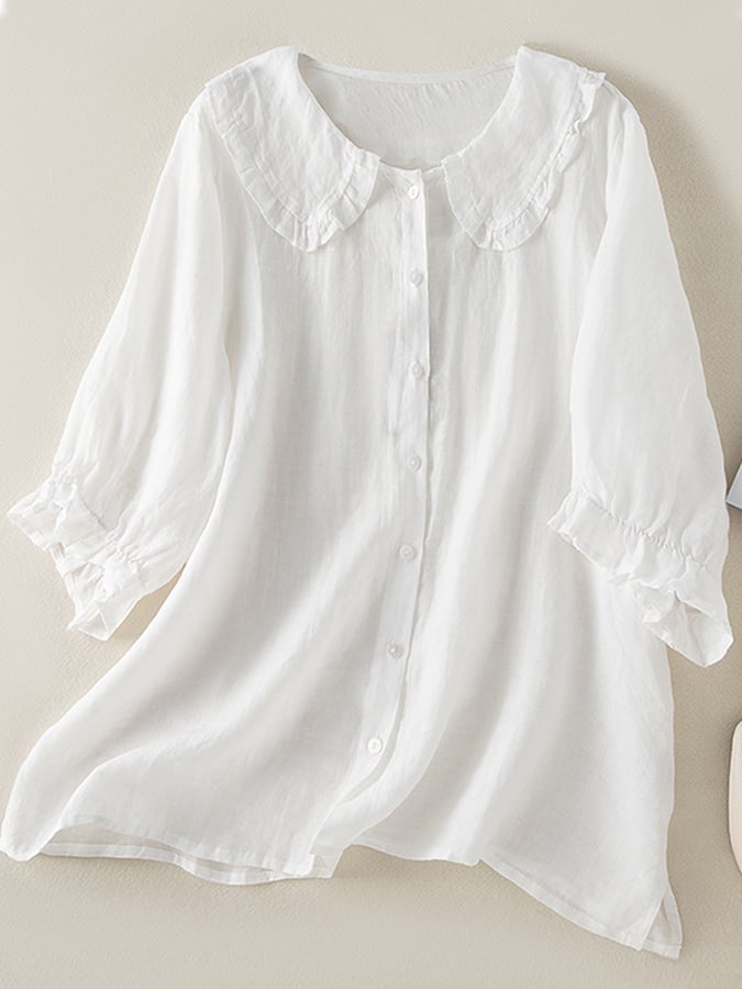 Kayla | Women Loose Fit Ruffle Collar Shirt – White | The Bellemont Sisters Australia