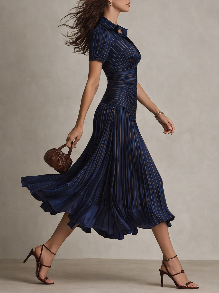 Adriana - Retro Striped Satin Midi Dress | The Bellemont Sisters Australia