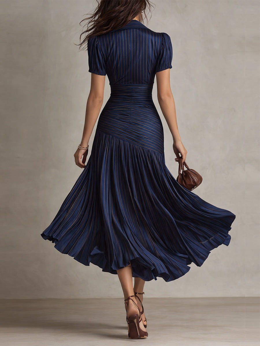 Adriana - Retro Striped Satin Midi Dress | The Bellemont Sisters Australia