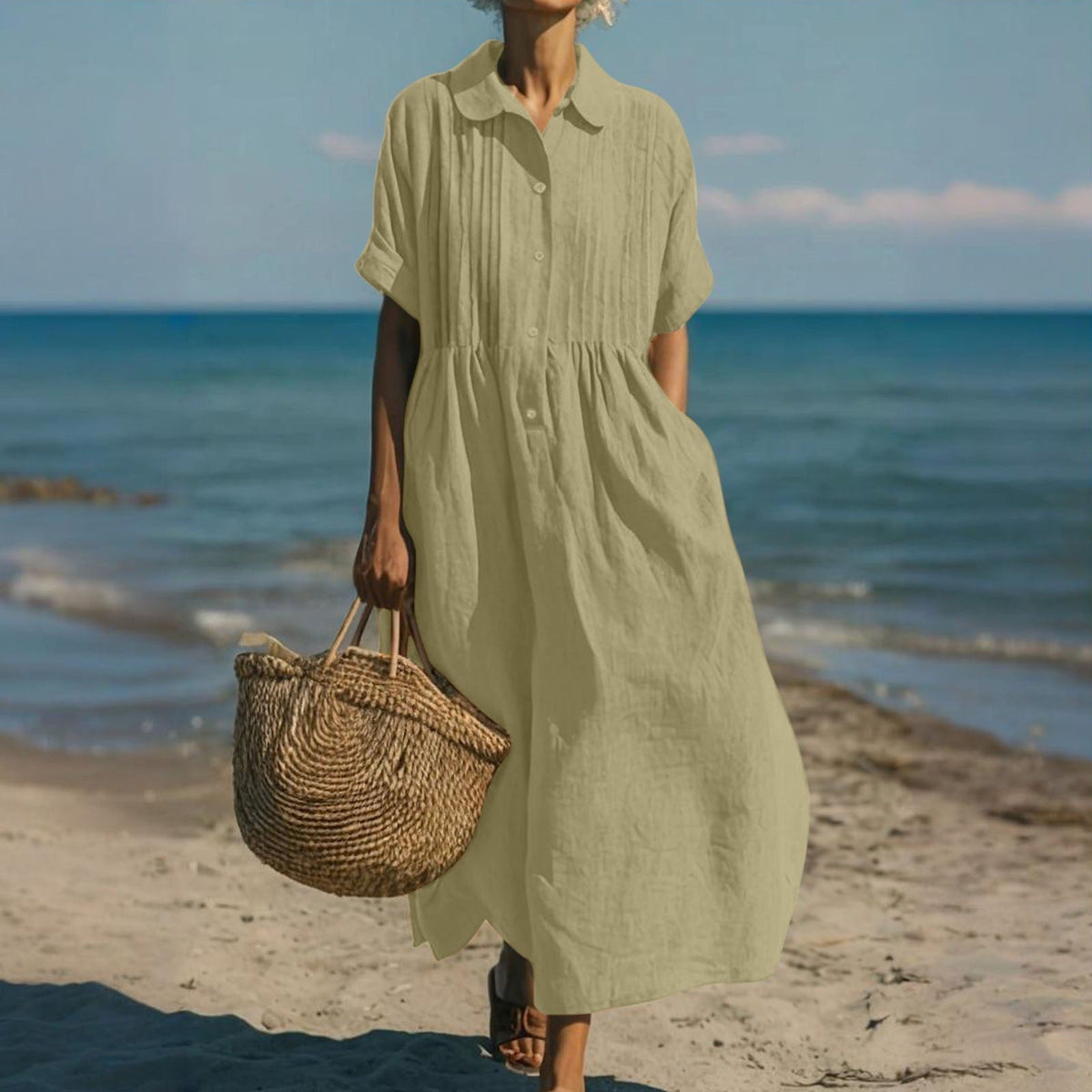 Breathable Cotton Dress Loose Fit Elegant Comfort – Green | The Bellemont Sisters Australia