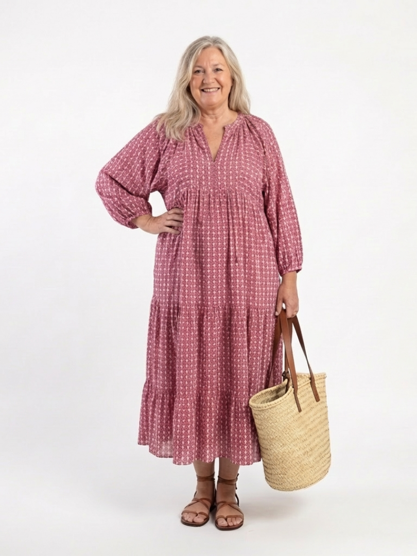 Arlette | Geometric Print Long Sleeve Midi Dress | The Bellemont Sisters Australia