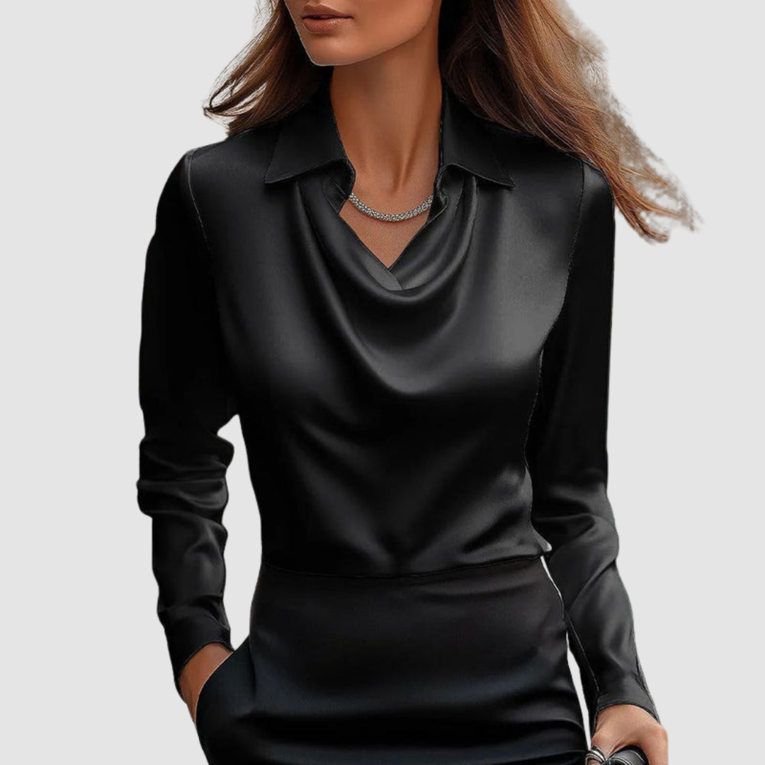 Celestine™ Elegant Satin Blouse – Black | The Bellemont Sisters Australia