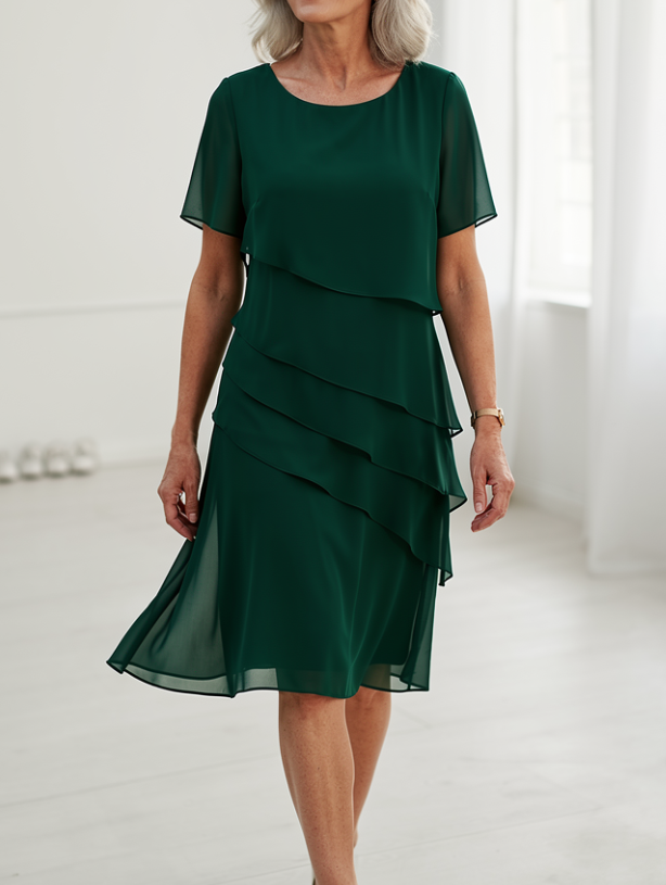 Linda | Elegant Comfort Ruffle Dress – Green | The Bellemont Sisters Australia