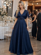 Orelia | Short Sleeve V Neck Flowing Maxi Dress – Navy | The Bellemont Sisters Australia