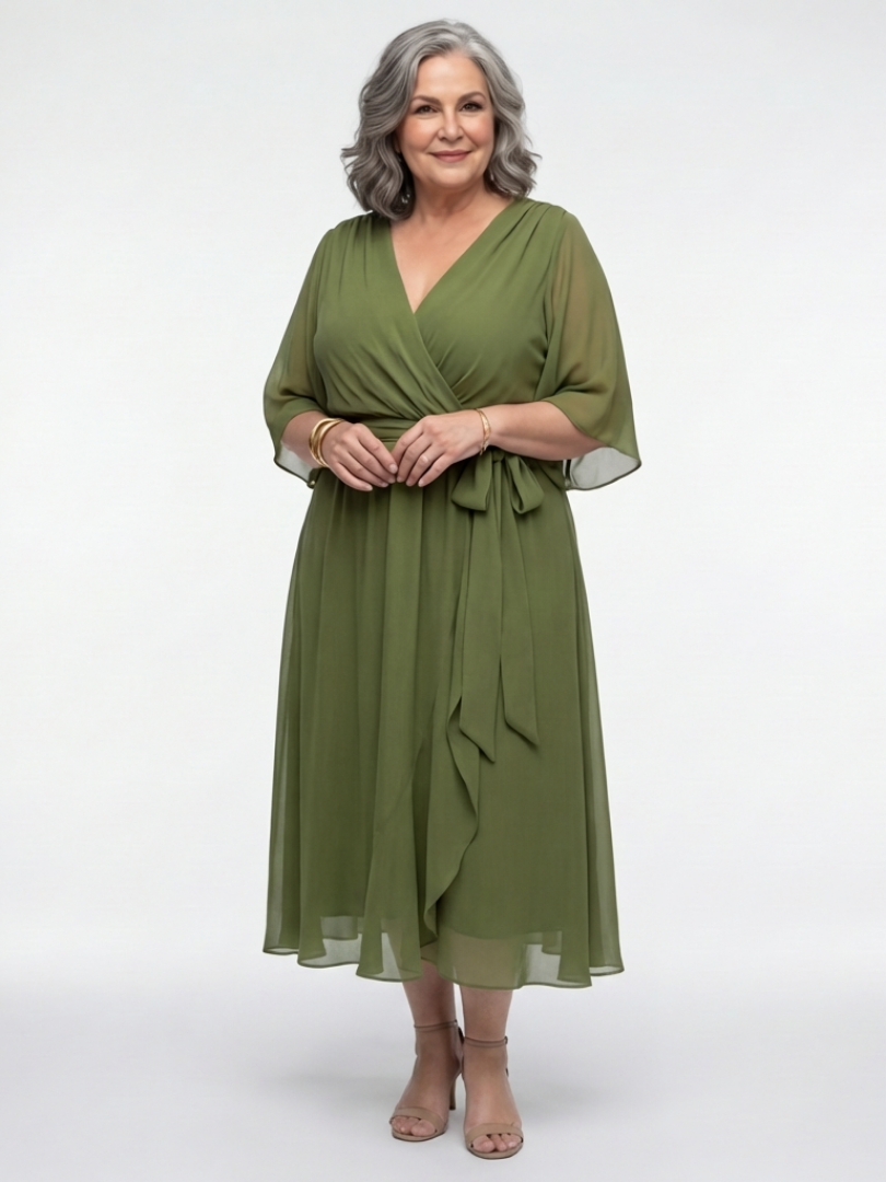 Elysia | V Neck Draped Waist Tie Midi Dress | The Bellemont Sisters Australia