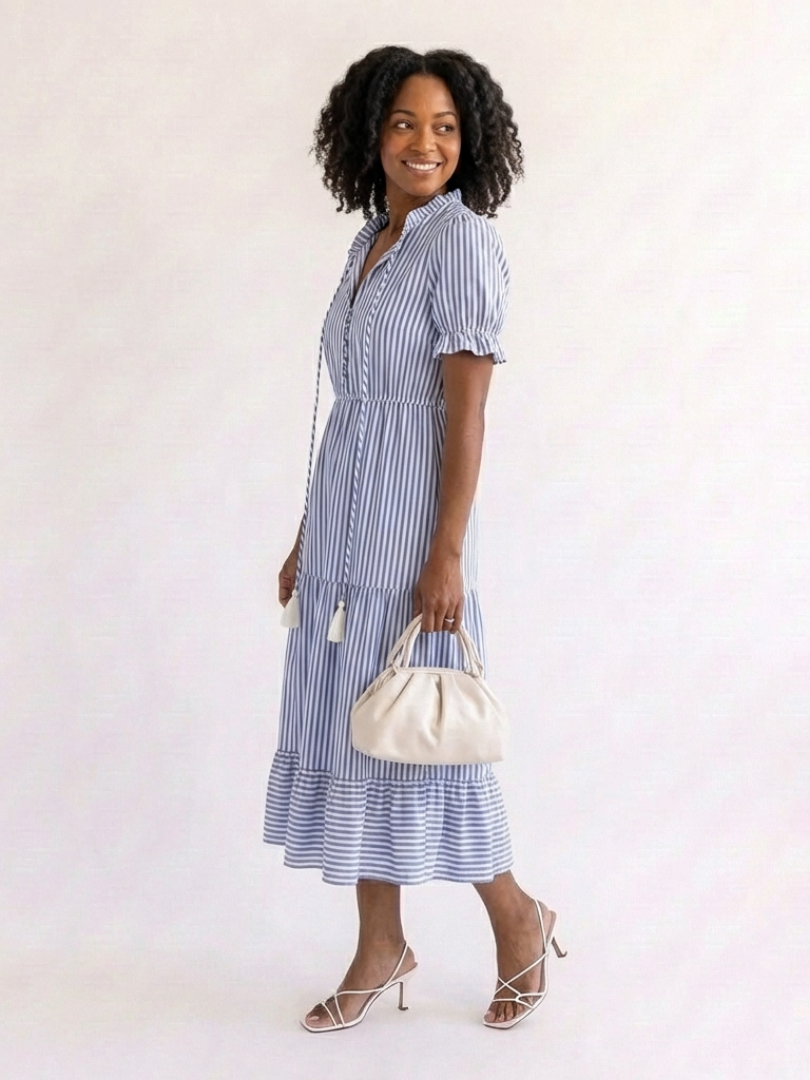 Dakota | Short Sleeve Striped Tiered Midi Dress | The Bellemont Sisters Australia