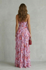 Belladina – Romantic rose cascade – Halter maxi dress | The Bellemont Sisters Australia