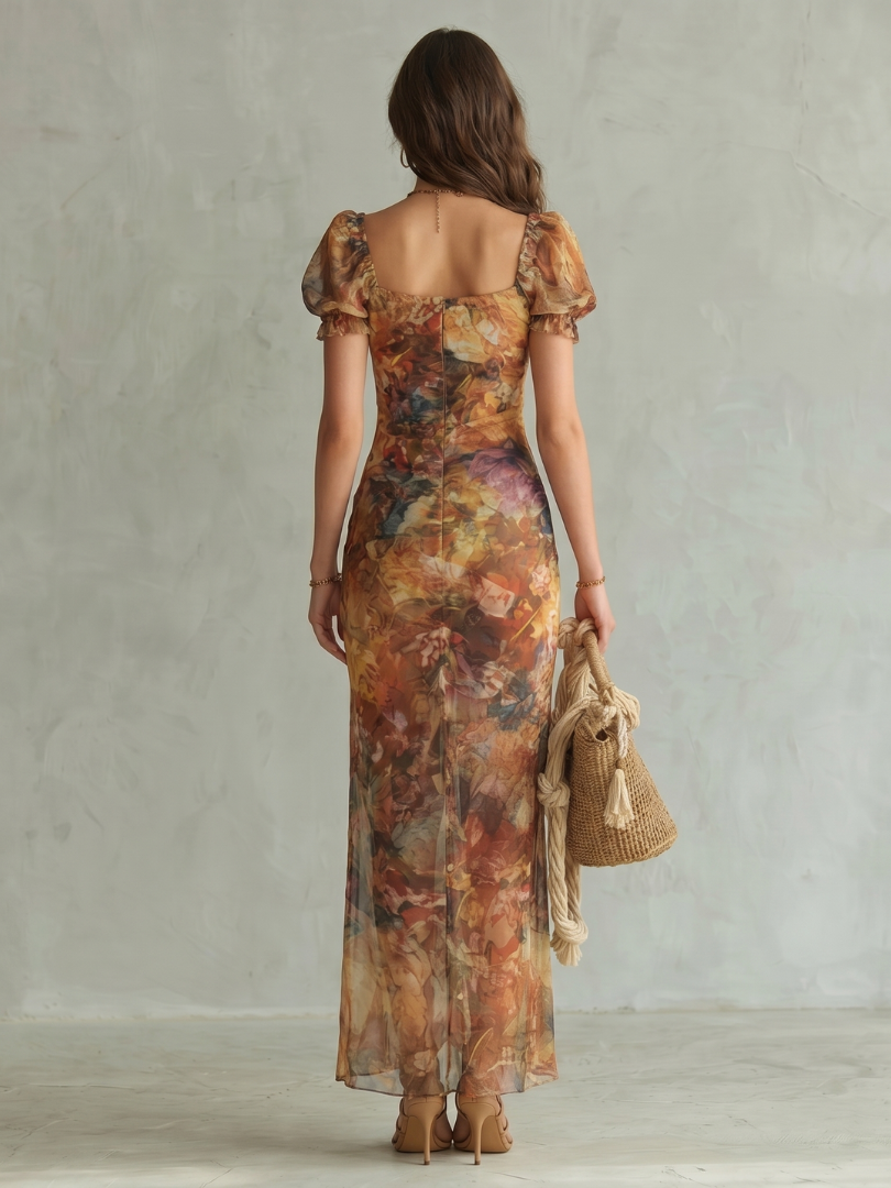 Ciel™ Ruffled Sleeve Ruched Slit Midi Dress | The Bellemont Sisters Australia