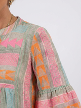 Maelle | Geometric Print V Neck Tiered Knee Length Dress | The Bellemont Sisters Australia