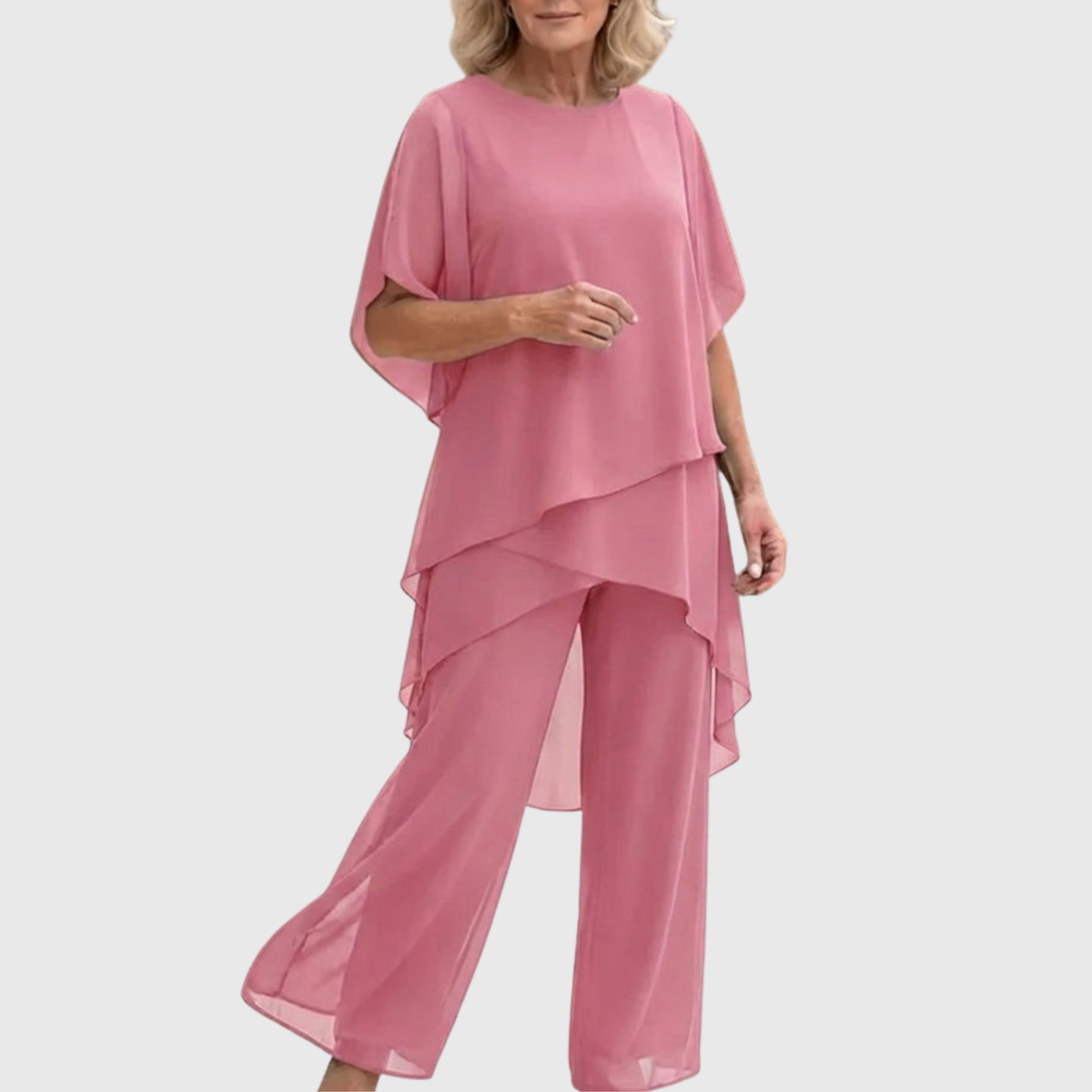 Linda | Suit with draped palazzo pants – Soft Pink | The Bellemont Sisters Australia