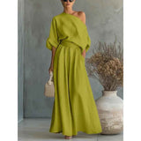 Lisa | Soft Off-Shoulder Top and Tapered Pants Set – Green | The Bellemont Sisters Australia