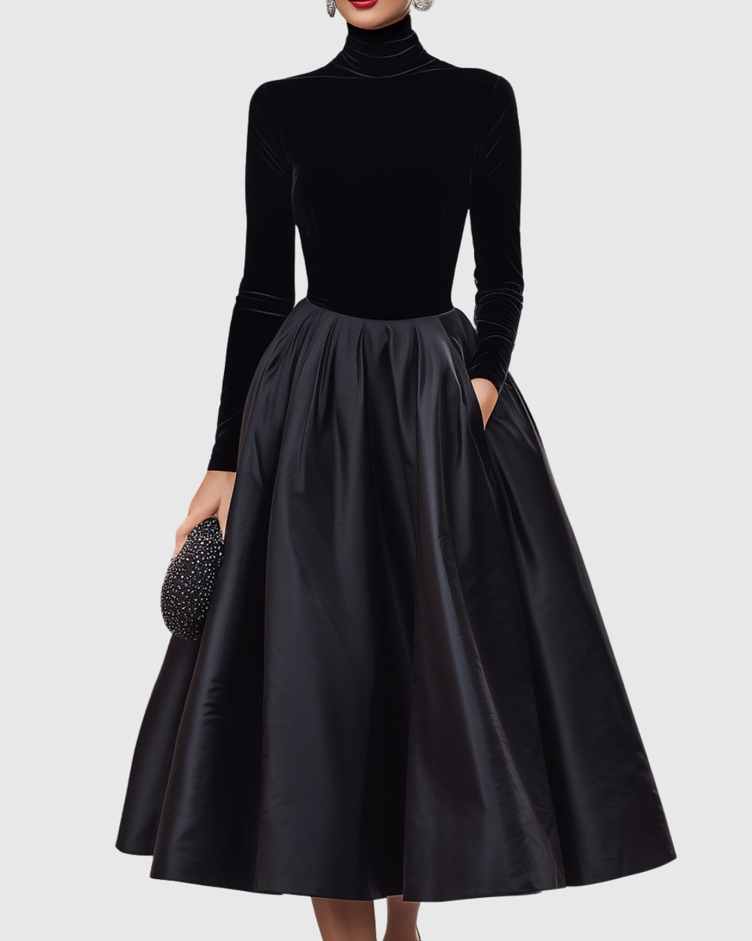 Aradia | Elegant Black Velvet And Satin Midi Dress | The Bellemont Sisters Australia