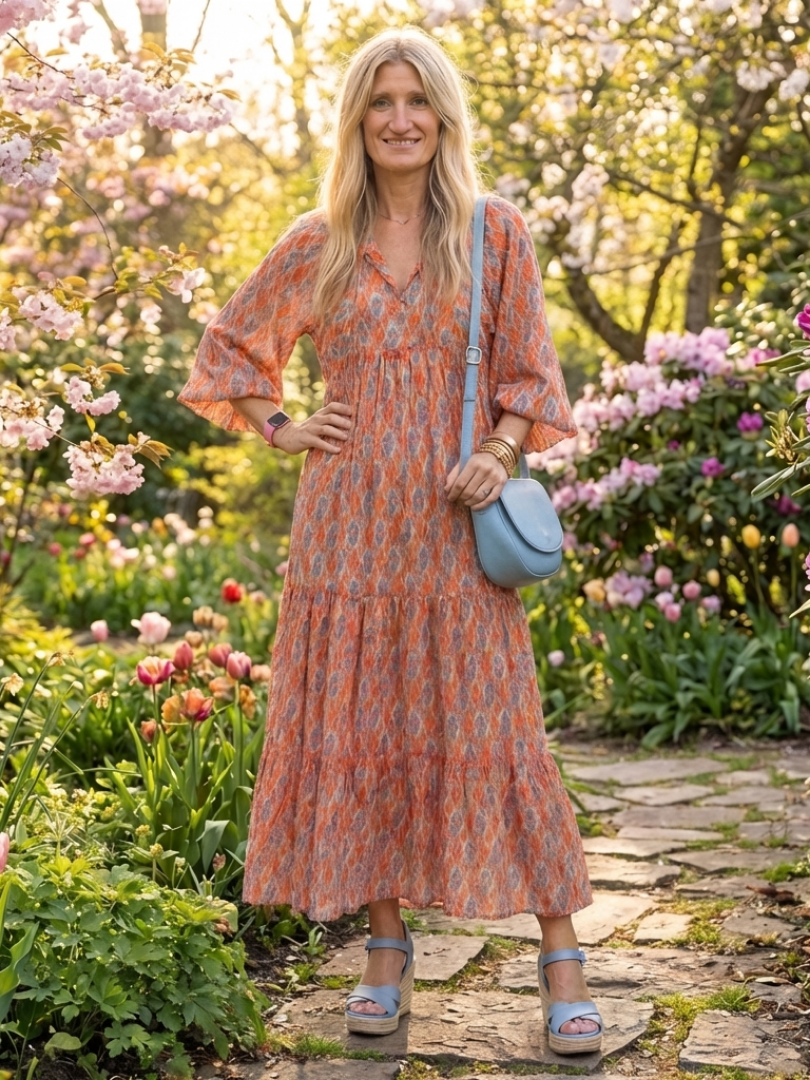 Amara | Geometric Print V Neck Tiered Midi Dress | The Bellemont Sisters Australia