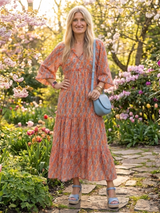 Amara | Geometric Print V Neck Tiered Midi Dress | The Bellemont Sisters Australia
