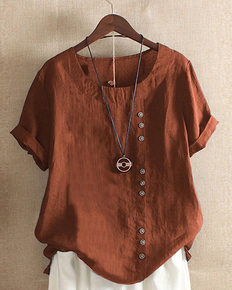 Ella | Women’s Casual Button Detail Linen Blouse – Brown | The Bellemont Sisters Australia
