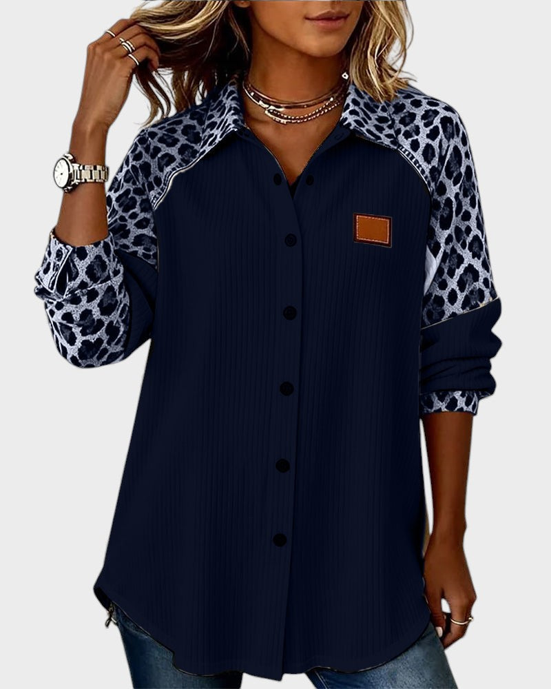 Jackie™ Leopard Print Button-Down Shirt – Blue | The Bellemont Sisters Australia