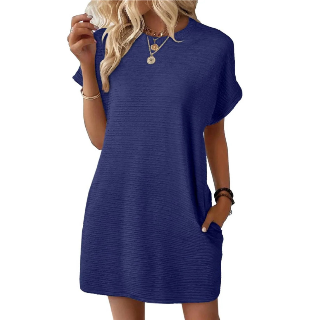 EVASHA™ – Casual Minimalist Round Neck Summer Dress – Dark Blue | The Bellemont Sisters Australia