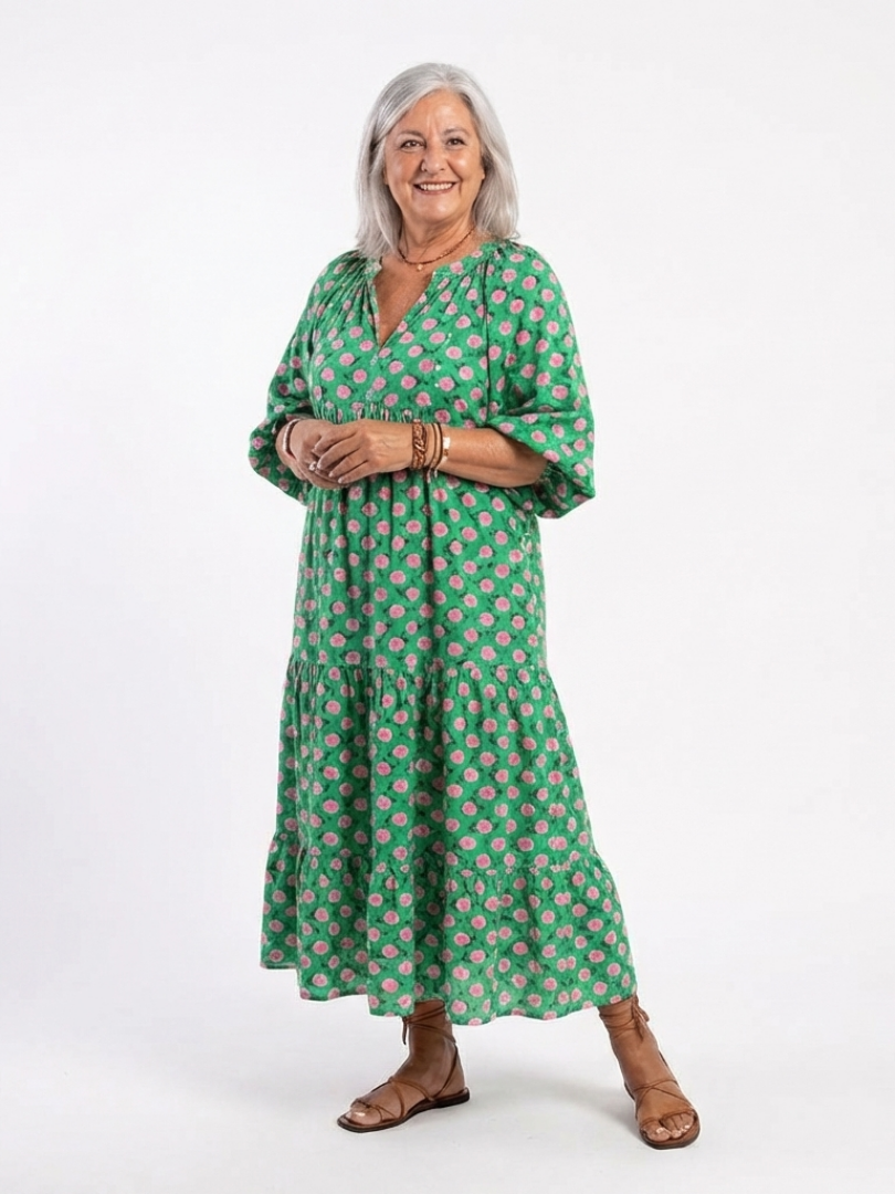 Fiora | Floral Print V Neck Tiered Midi Dress | The Bellemont Sisters Australia