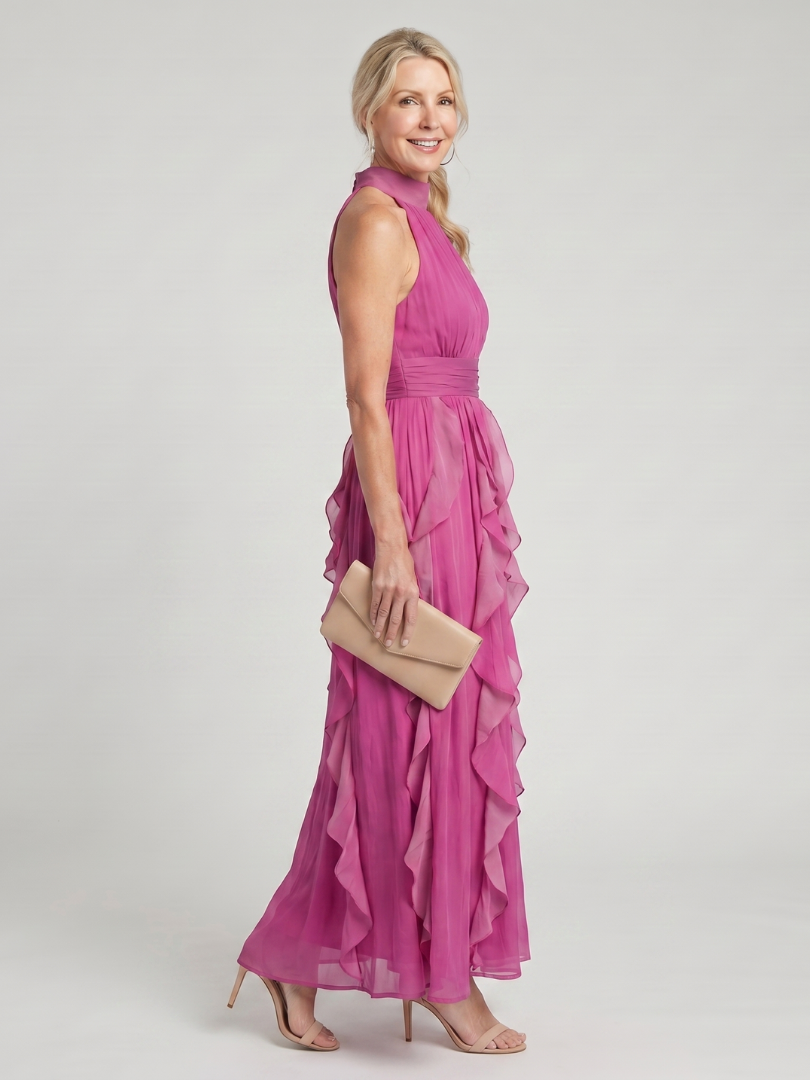 Orea | High Neck Gathered Ruffle Layers Maxi Dress | The Bellemont Sisters Australia