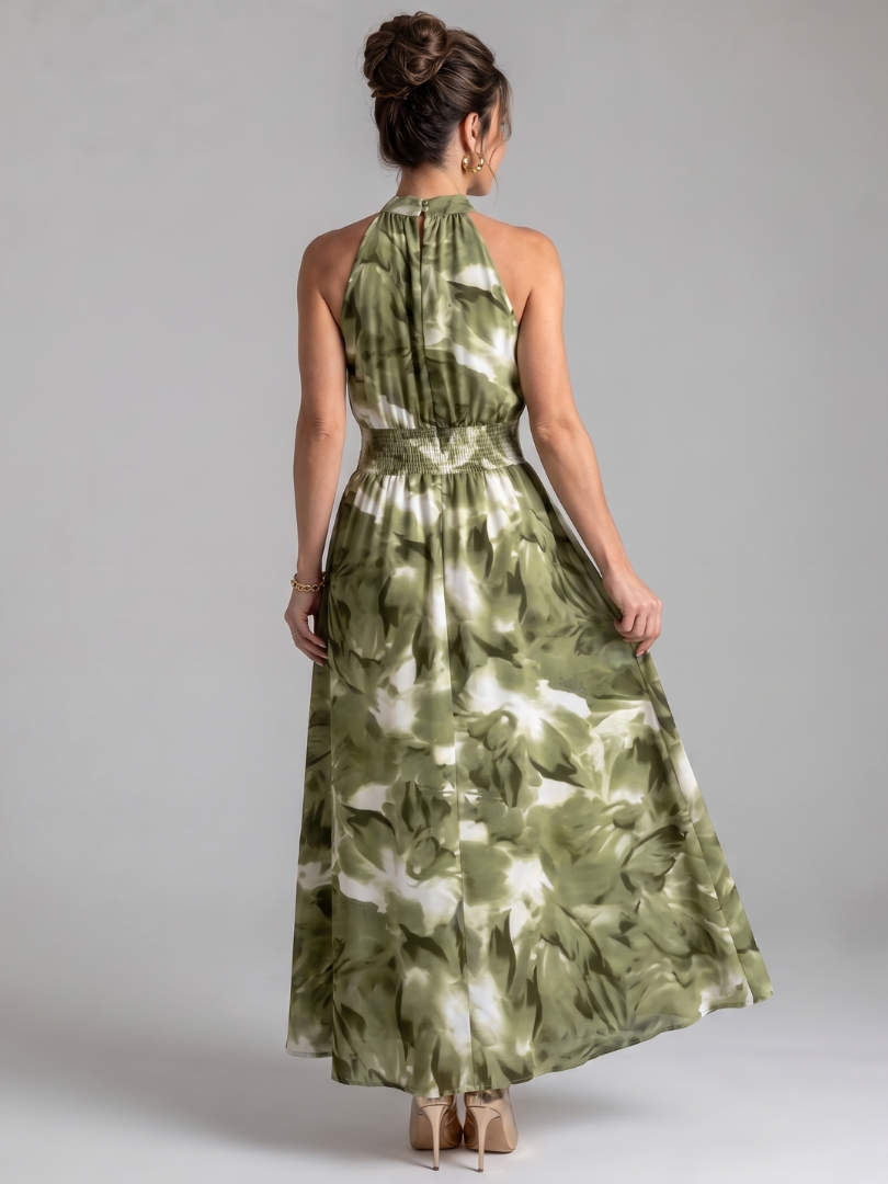 Olivia | Gathered Waist Abstract Print Midi Dress | The Bellemont Sisters Australia